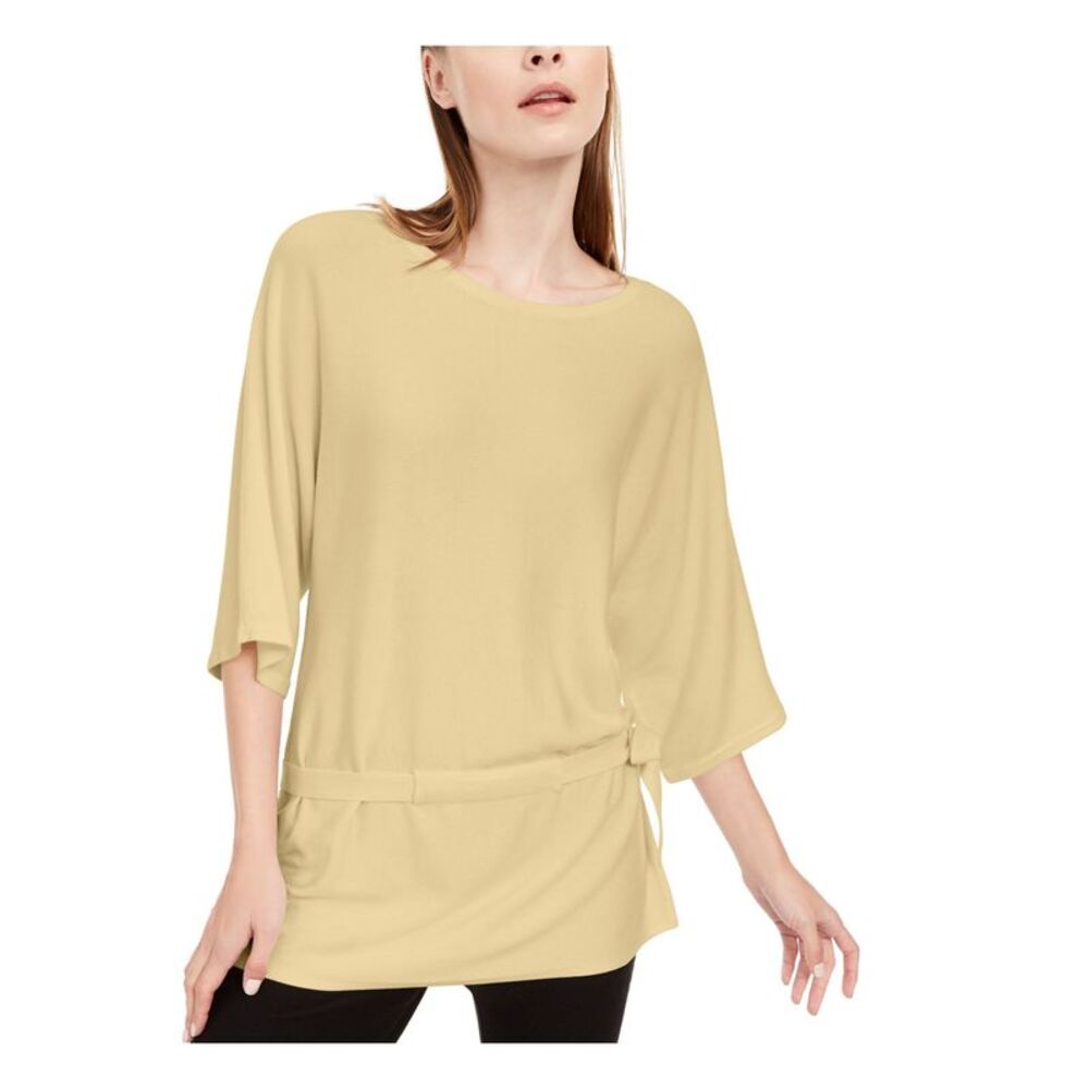 ALFANI Womens Yellow 3/4 Sleeve Peplum Party Top Petites Size: PP